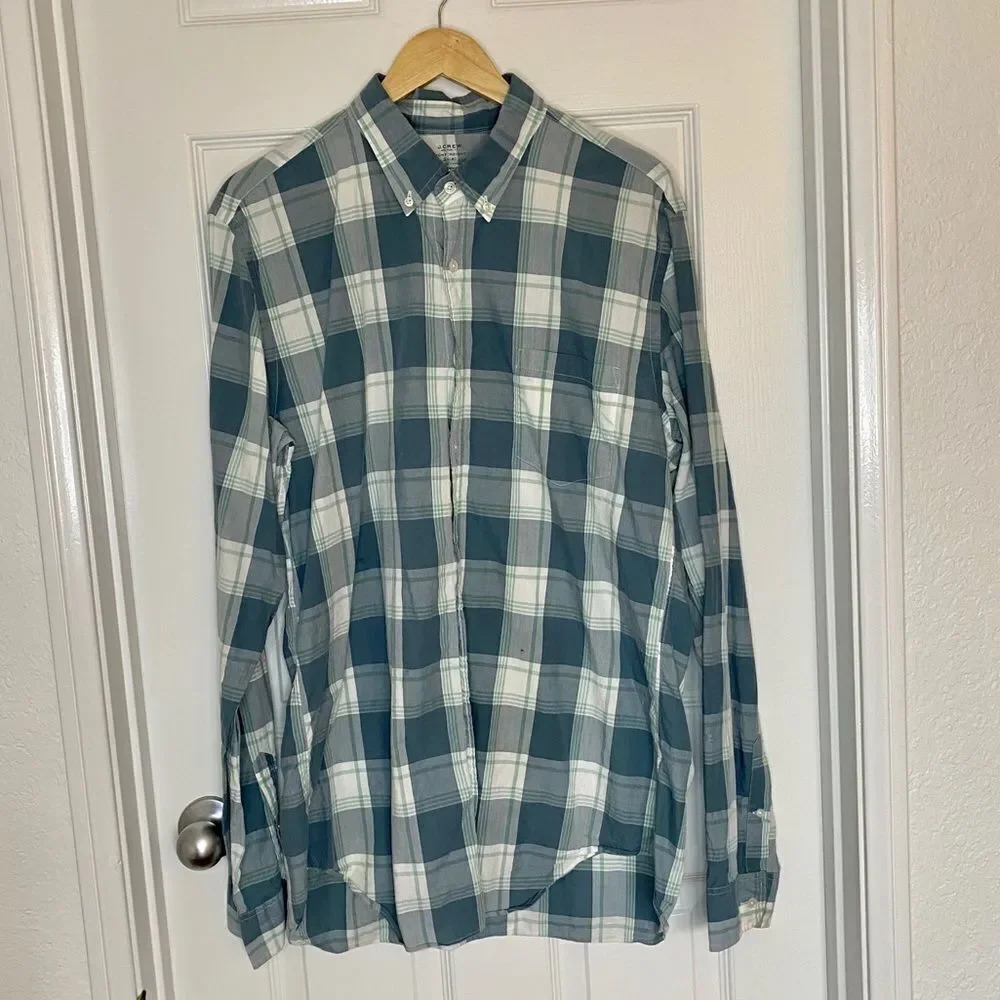 J Crew Men’s Button Down Plaid Long Sleeve Casual Dress Shirt L Tall